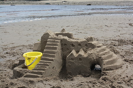 yellow bucket on sand castle thumbnail