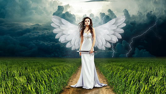 Female Angel with white wings and knife thumbnail