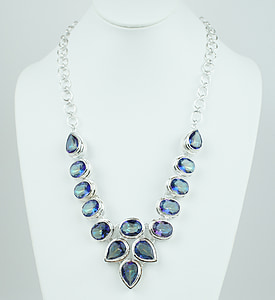women's silver-colored necklace with blue gemstones thumbnail
