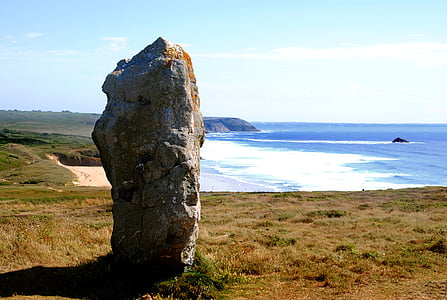 gray rock on green grass field thumbnail