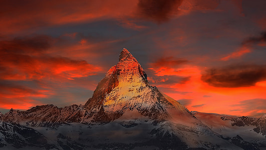 Beautiful Red Sky Matterhorn in Switzerland thumbnail