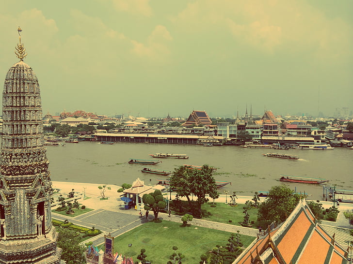 village near body of water