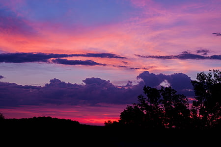 silhouette of trees under orange and purple cloudy skies thumbnail