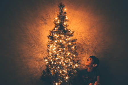 Boy Beside Christmas Tree Illustration thumbnail