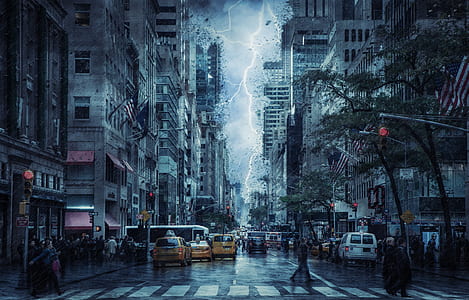 people crossing street during storm thumbnail