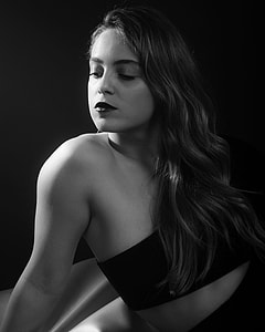 grayscale photo of woman wearing bandeau top thumbnail