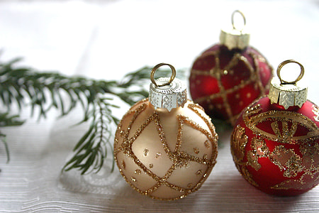 three Christmas baubles in tilt shift photography thumbnail