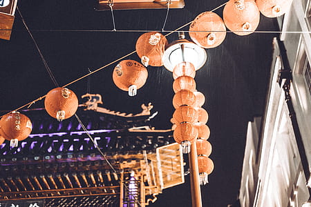 red paper lantern hanging on rope thumbnail