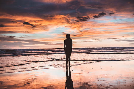 Silhouette of Woman Near Sea Shore thumbnail