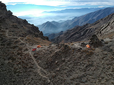 bird's-eye view of camping tent on mountain thumbnail
