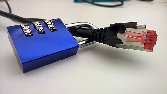 blue and gray padlock in ethernet cable thumbnail