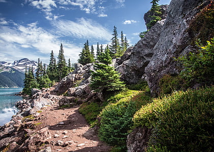 mountain near body of water under blue clouds during daytime thumbnail