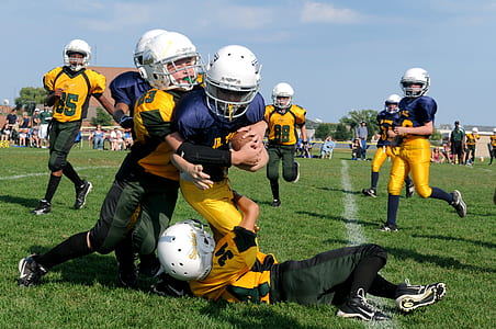 American football players on green grass field thumbnail