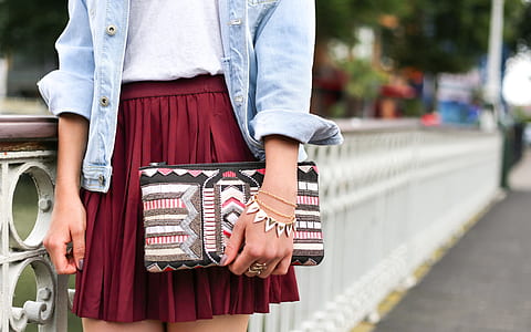 woman wearing red skirt thumbnail