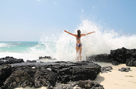 woman in black two piece bikini standing beside body of water thumbnail