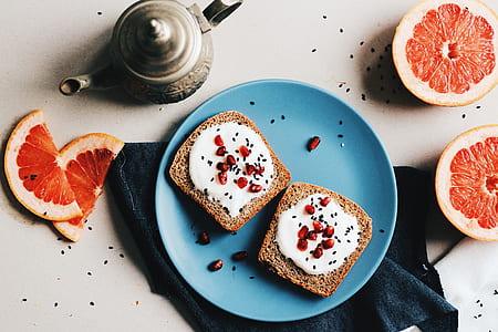 bread loaf slices served on blue ceramic plate thumbnail