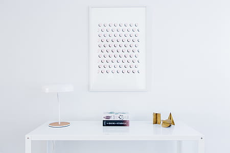 white wooden table and table lamp thumbnail