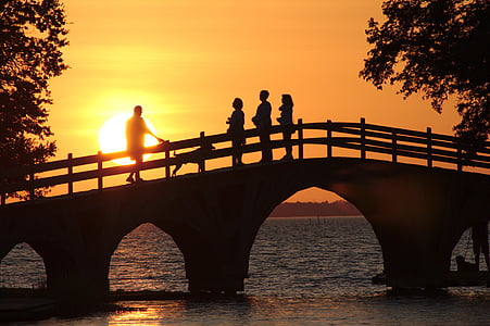silhouette of persons on bridge during sunset thumbnail