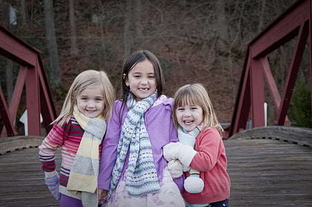 three girls posing for a photo on a bridge thumbnail