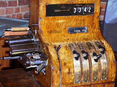 vintage brown wooden cash register thumbnail