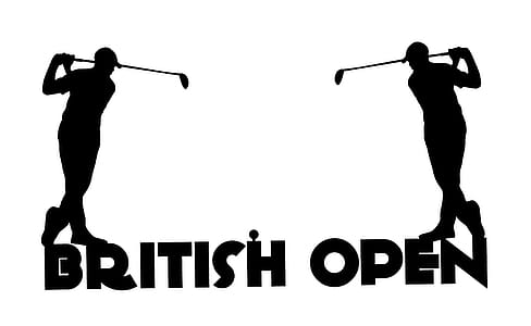 Illustration of golfer with British Open tournament text. thumbnail