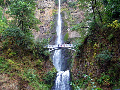 people walking in the bridge in front of waterfalls thumbnail