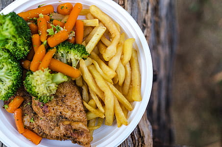 Sliced Meat With Vegetables and Potato Fries thumbnail