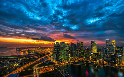 high angle photography of lighted buildings thumbnail