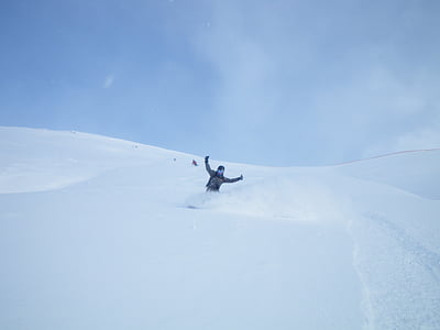 person doing snowboarding under blue sky during daytime thumbnail