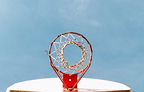 low angle photography of red basketball hoop thumbnail