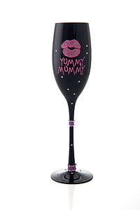 black and pink Yummy Mommy wine glass thumbnail