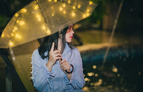 woman holding brown umbrella thumbnail