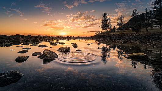 dawn, nature, sunset, water thumbnail