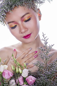 woman smiling with flowers frame thumbnail