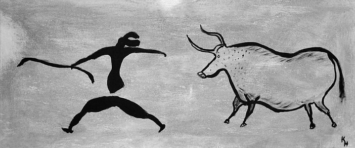 person holding stick fighting wild boar illustration thumbnail