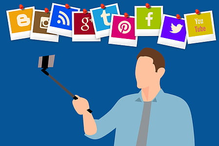 Illustration of social media user with selfie stick. thumbnail