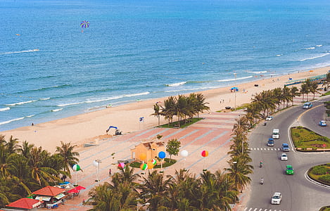 Aerial Photo of Beach Beside Road thumbnail