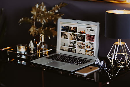 Elegant home office with golden accessories thumbnail