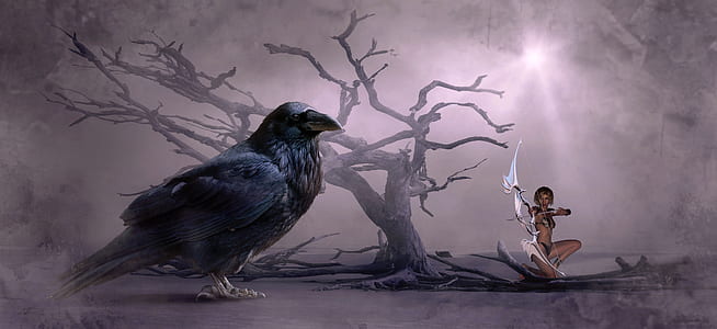 giant bird and a lady archer wallpaper thumbnail