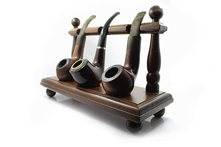 three brown wooden smoking pipe with rack thumbnail
