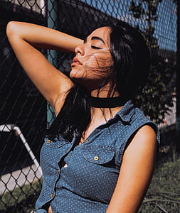 women's blue and white polka-dot button-up vest thumbnail
