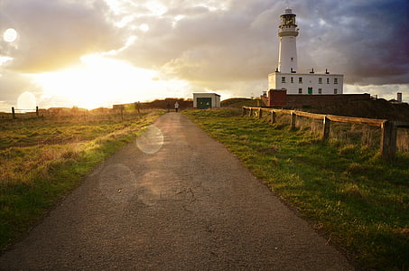 bokeh photography of pathway leading to lighthouse thumbnail