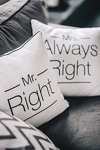 Mr Right and Mrs Always Right Pillow thumbnail