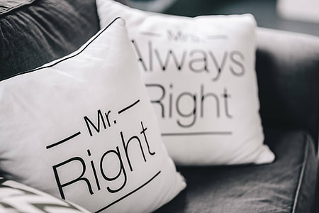 Mr Right and Mrs Always Right Pillow thumbnail
