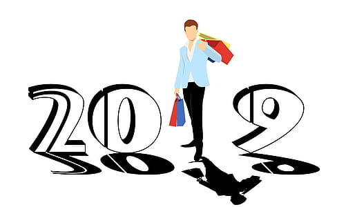 Illustration of person shopping their way into the new year, 2019 thumbnail