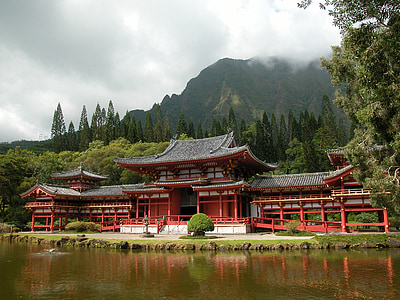 photo of red oriental building near water thumbnail