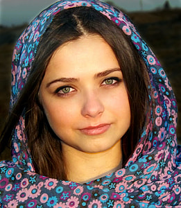 Women's blue, black and pink floral scarf thumbnail
