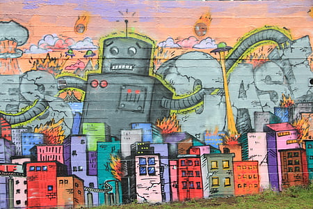 sketch of gray robot and buildings thumbnail