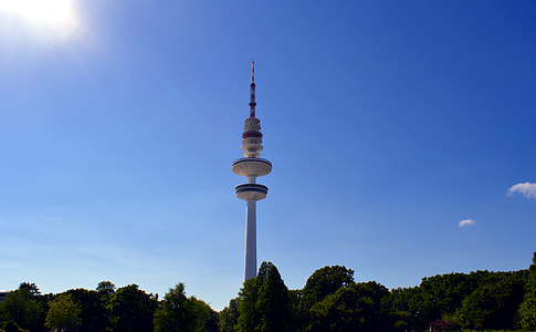 low-angle photography of white concrete building under blue sky thumbnail