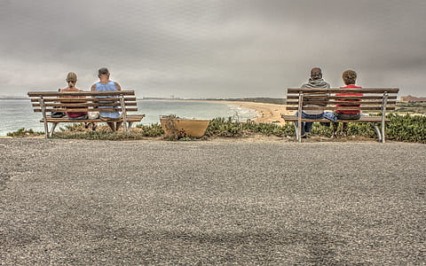 Two Couple Sitting on Bench Near Beach thumbnail